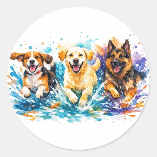Honden spetteren ronde sticker (Voorkant)