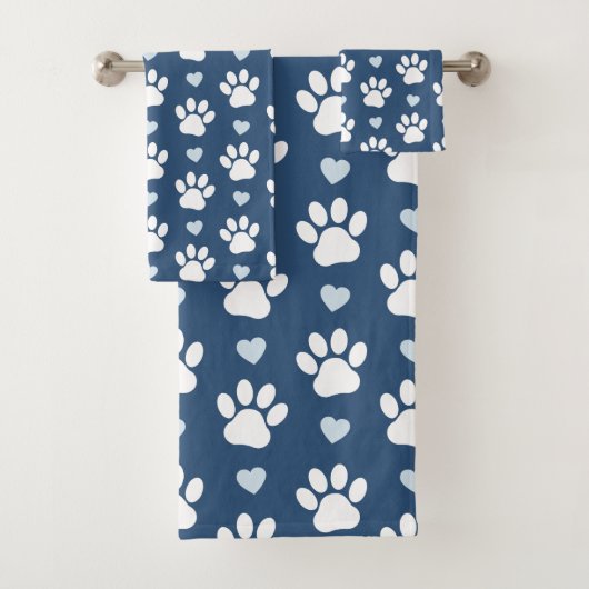 Honden, sporen, dierenpoten, hart - blauw wit bad handdoek (Insitu)
