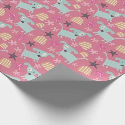 Honden, sterren en bloemen cadeaupapier (Hoek)