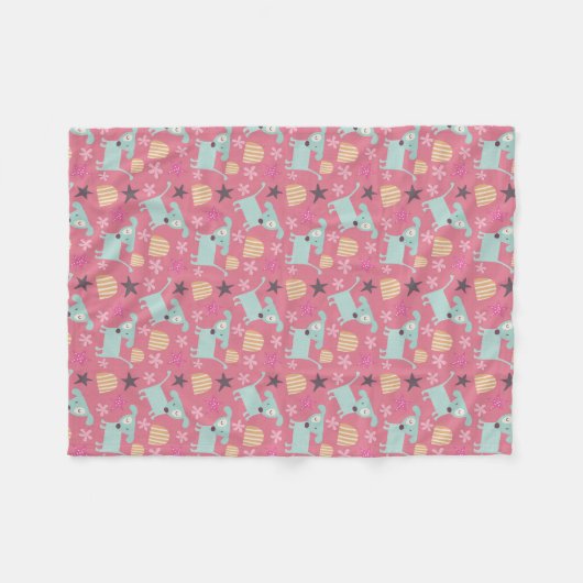 Honden, sterren en bloemen fleece deken (Voorkant (Horizontaal))