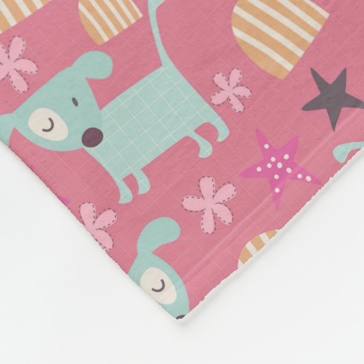 Honden, sterren en bloemen fleece deken (Hoek)