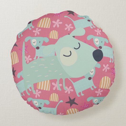 Honden, sterren en bloemen rond kussen (Achterkant)