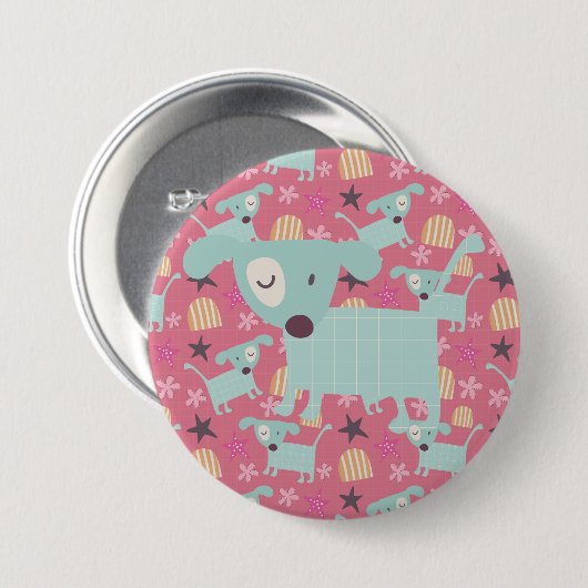 Honden, sterren en bloemen ronde button 7,6 cm (Voorkant /achterkant)