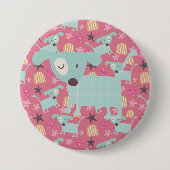 Honden, sterren en bloemen ronde button 7,6 cm (Voorkant)