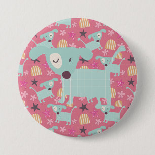 Honden, sterren en bloemen ronde button 7,6 cm