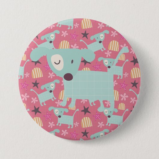 Honden, sterren en bloemen ronde button 7,6 cm (Voorkant)