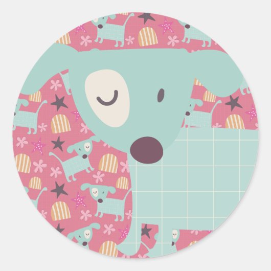 Honden, sterren en bloemen ronde sticker (Voorkant)