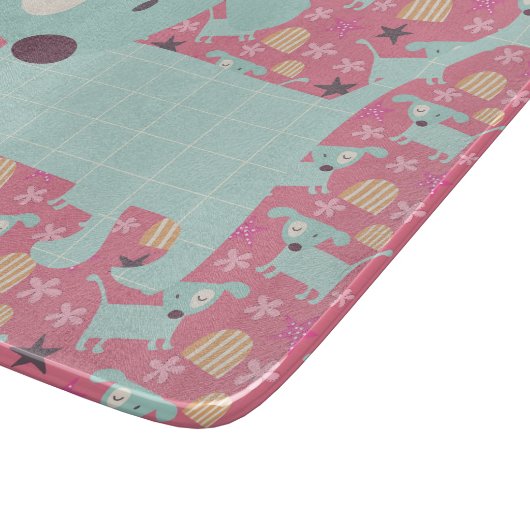 Honden, sterren en bloemen snijplank (Hoek)