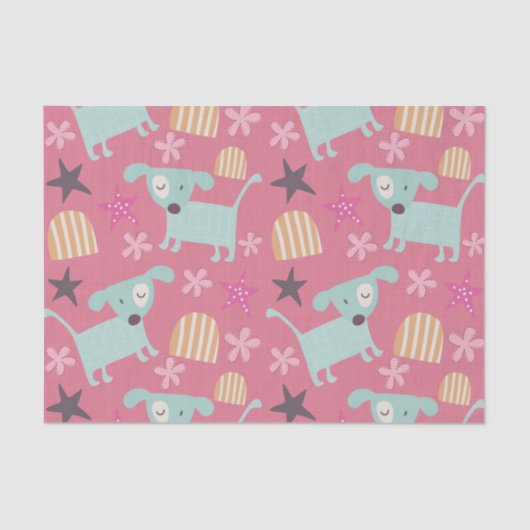 Honden, sterren en bloemen tissuepapier (Voorkant)