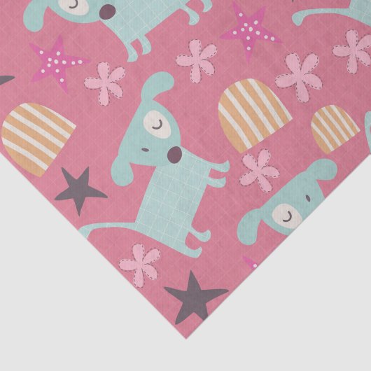 Honden, sterren en bloemen tissuepapier (Detail)