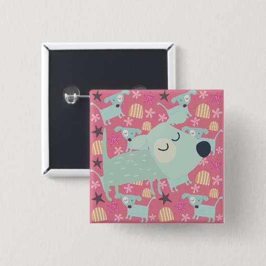 Honden, sterren en bloemen vierkante button 5,1 cm (Voorkant /achterkant)