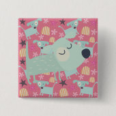Honden, sterren en bloemen vierkante button 5,1 cm (Voorkant)