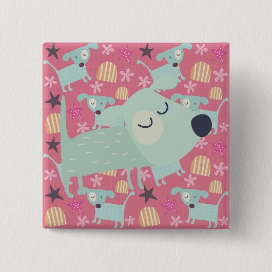 Honden, sterren en bloemen vierkante button 5,1 cm (Voorkant)