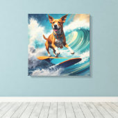 Honden surfen canvas afdruk (Insitu (Houten vloer))