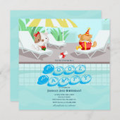 Honden Teal Pool Party Verjaardagsuitnodiging Kaart (Voorkant / Achterkant)