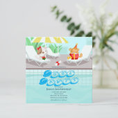 Honden Teal Pool Party Verjaardagsuitnodiging Kaart (Staand voorkant)