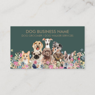 Honden tekenen bloemen ontwerp visitekaartje