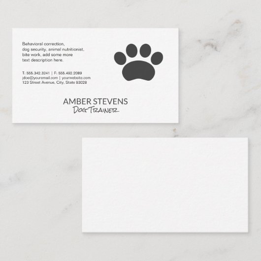 Honden trainer | Oppasser | Pootafdruk Visitekaartje (Voorkant / Achterkant)