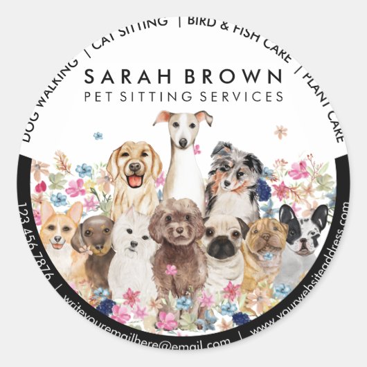 Honden trekken en Lijst van Floral Ronde Sticker (Voorkant)