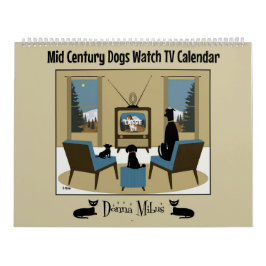 Honden uit het midden van de eeuw kijken tv kalender