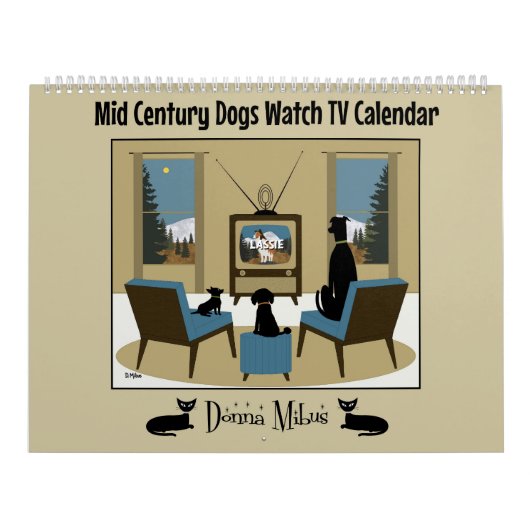 Honden uit het midden van de eeuw kijken tv kalender (Hoes)