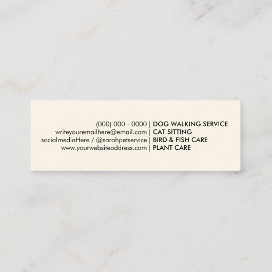 Honden Uitlater Verzorger huisdierverzorging Mini Visitekaartje (Achterkant)