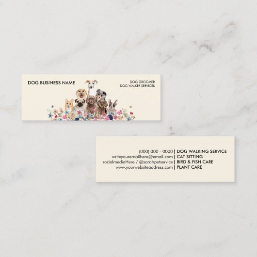 Honden Uitlater Verzorger huisdierverzorging Mini Visitekaartje (Voorkant / Achterkant)