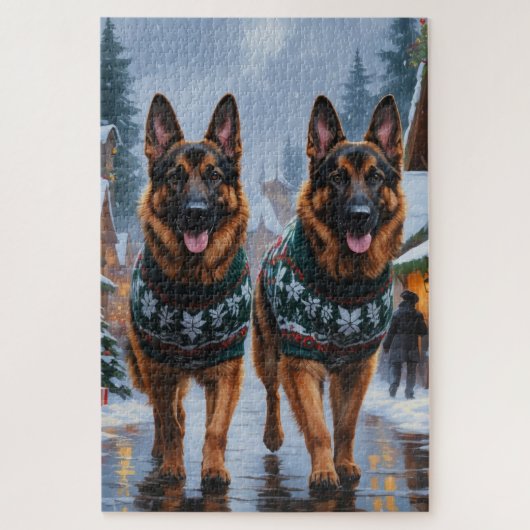 Honden van het Duitse herdersras Kerst Sneeuw Vaka Legpuzzel (Verticaal)