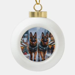 Honden van het Duitse Schaapherdersras Kerst Sneeu Keramische Bal Ornament