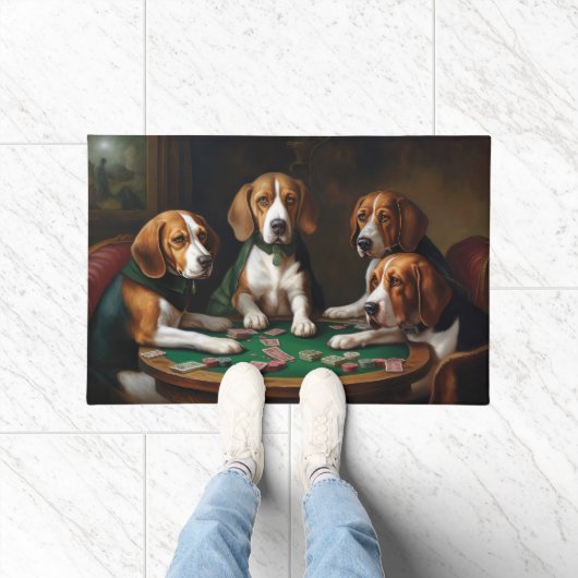 Honden van het ras Beagle die Poker spelen Kunst Deurmat (Binnen)