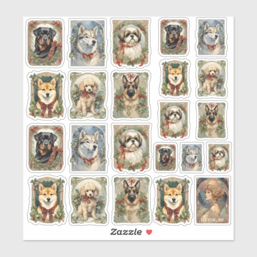 Honden van Kerst sticker Blad A (Vel)