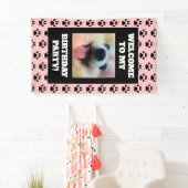Honden Verjaardagsfeestfoto Roze Zwart Paw Prints Spandoek (Insitu)
