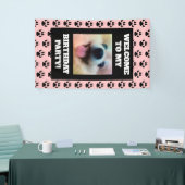 Honden Verjaardagsfeestfoto Roze Zwart Paw Prints Spandoek (Beurs)