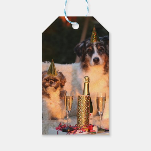 Honden vieren nieuwjaar cadeaulabel (Voorkant)