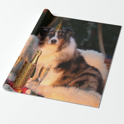 Honden vieren nieuwjaar cadeaupapier (Uitgerold)