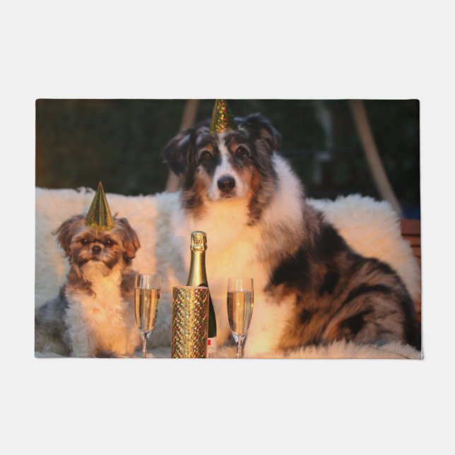 Honden vieren nieuwjaar deurmat (Voorkant)
