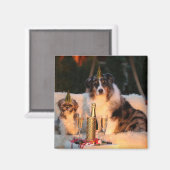 Honden vieren nieuwjaar magneet (Voorkant / Achterkant)