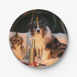 Honden vieren nieuwjaar papieren bordje