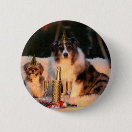 Honden vieren nieuwjaar ronde button 5,7 cm