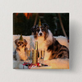 Honden vieren nieuwjaar vierkante button 5,1 cm