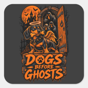 Honden Voor Geesten Dachshund Halloween Grappige B Vierkante Sticker
