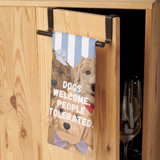 'Honden welkom. Mensen getolereerd.' Blauw en Wit Theedoek (Derde Gevouwen)