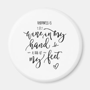 Honden Wijn Liefde Geluk Quote Funky Hand Lettered Magneet