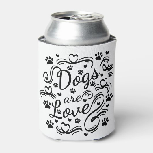 Honden zijn liefdespokken en hart-en-schrijftypogr blikjeskoeler (Blikje Voorkant)