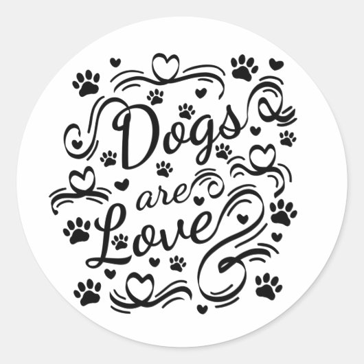 Honden zijn liefdespokken en hart-en-schrijftypogr ronde sticker (Voorkant)