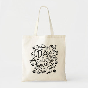 Honden zijn liefdespokken en hart-en-schrijftypogr tote bag