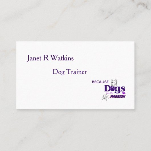 Honden zijn mijn passie hondentrainer Visitekaartj Visitekaartje (Achterkant)