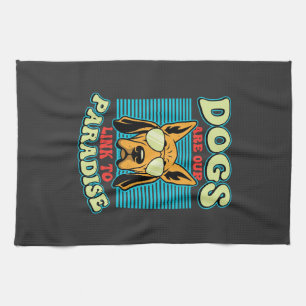 Honden zijn onze link naar het paradijs Retro Vect Theedoek
