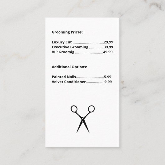 Honden Zitten | Trimmer Visitekaartje (Achterkant)