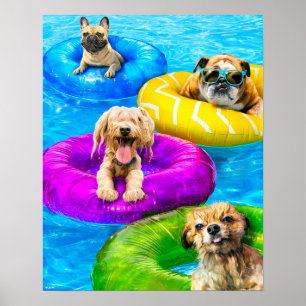 Honden zwembadfeest poster